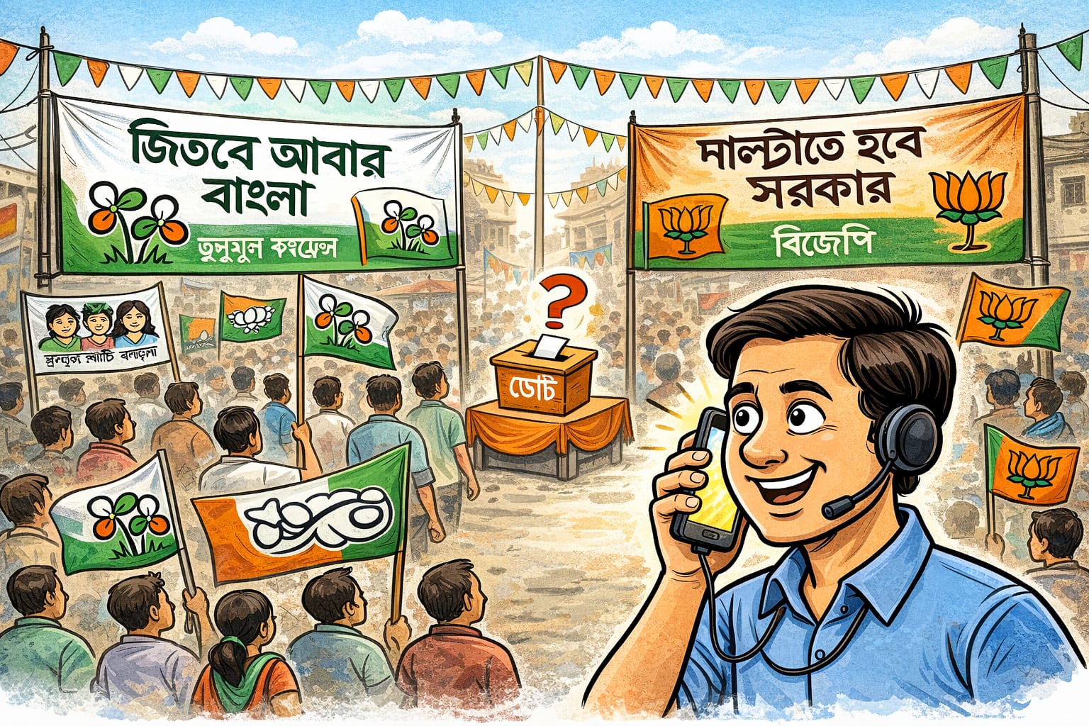 পরিষেবার প্রতিশ্রুতি নিয়ে ‘ফোন ক্যাম্পেইন’, প্রচারে এগিয়ে বিজেপি ও তৃণমূল