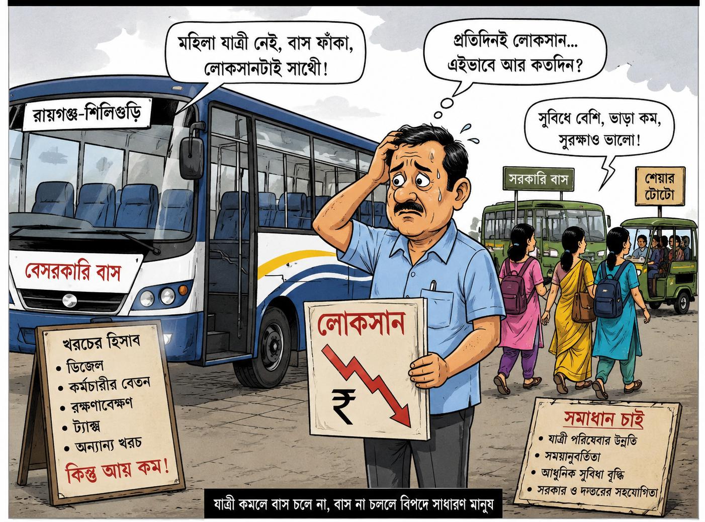 বেসরকারি বাসে উঠছে না মহিলা যাত্রী, প্রতিদিনই লোকসানে বাস মালিকেরা