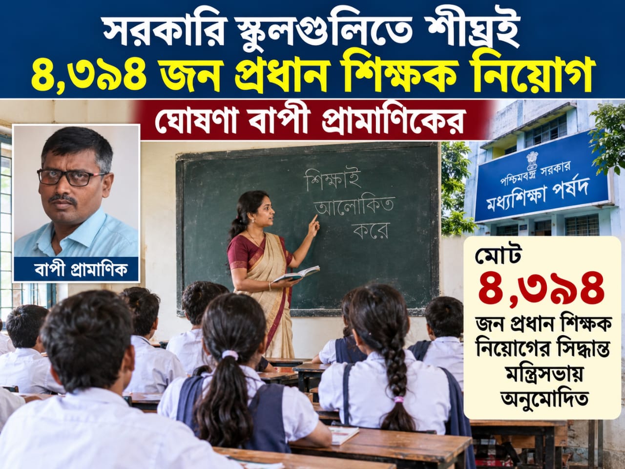 সরকারি স্কুলগুলিতে শীঘ্রই ৪,৩৯৪ জন প্রধান শিক্ষক নিয়োগ, দাবি করলেন বাপী প্রামাণিক